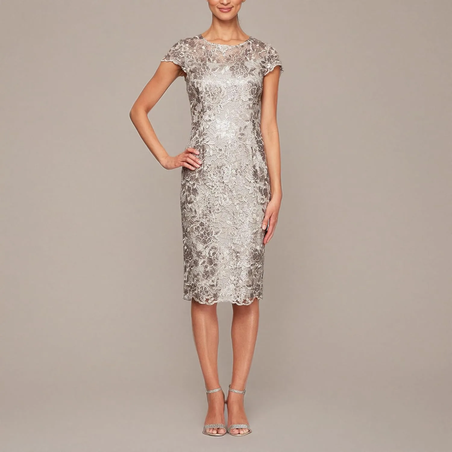 Alex Evenings Women's Short Floral Embroidered Cocktail Sheath Dress, Wedding Guest, Formal Gown (Petite and Regular Sizes)