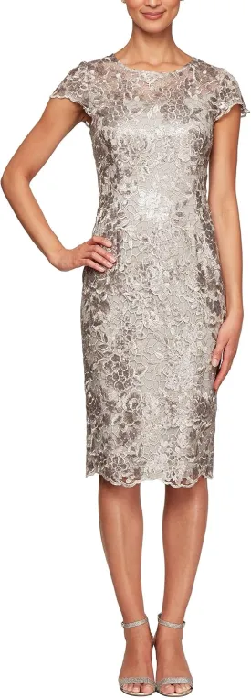 Alex Evenings Women's Short Floral Embroidered Cocktail Sheath Dress, Wedding Guest, Formal Gown (Petite and Regular Sizes)