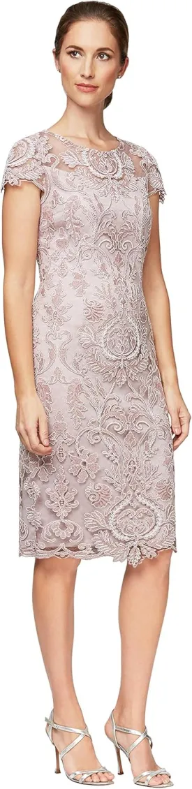 Alex Evenings Women's Short Floral Embroidered Cocktail Sheath Dress, Wedding Guest, Formal Gown (Petite and Regular Sizes)