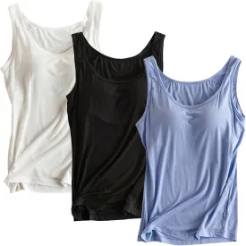 Alizeal 3 Pcs Women's Basic Solid Camisole Stretch Casual Tank Tops