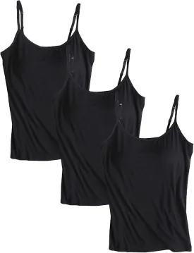 ANUFER Womens 3 Pieces Basic Camisole Adjustable Strap Vest Tank Tops with Built-in Shelf Bra Stretch Undershirts
