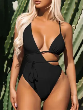 Asymmetric Cut Out Wrap Around One Piece Swimsuit Women Swimwear Sexy High Cut Bathing Suit High Waist Monokini