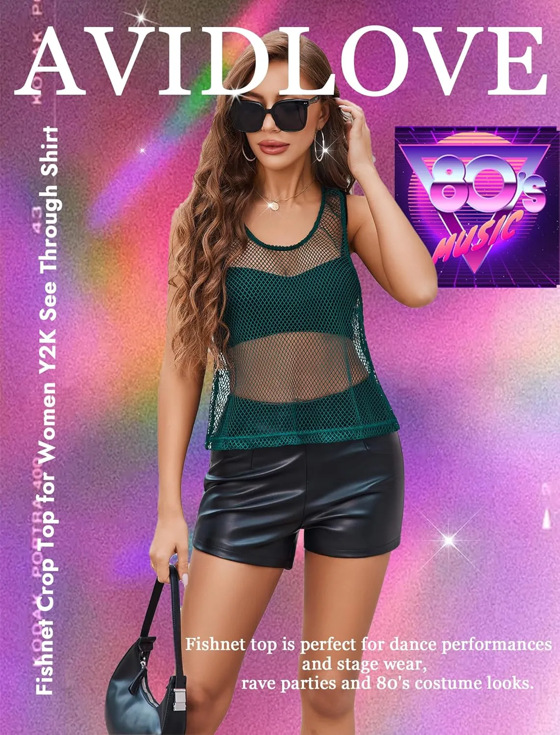 Avidlove Fishnet Top for Women Sleeveless See Through Cover Up Scoop Neck Blouses Y2K Sheer Tank Shirt