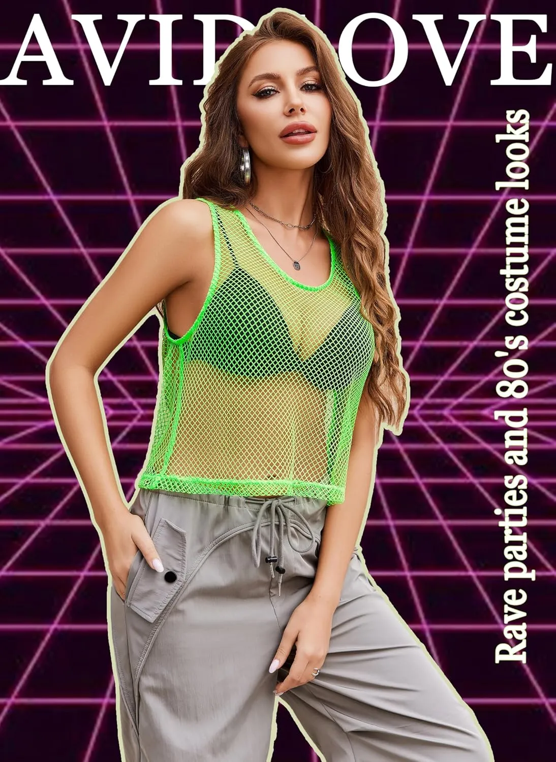 Avidlove Fishnet Top for Women Sleeveless See Through Cover Up Scoop Neck Blouses Y2K Sheer Tank Shirt