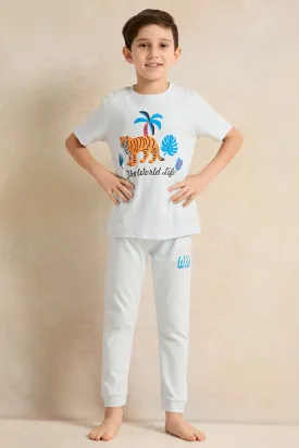 Boys Blue Jungle Print Pyjama Set (2 Piece)