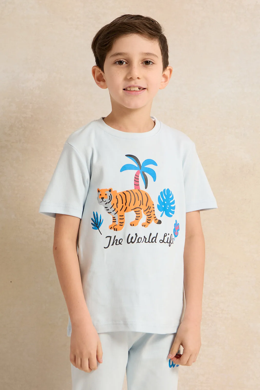 Boys Blue Jungle Print Pyjama Set (2 Piece)
