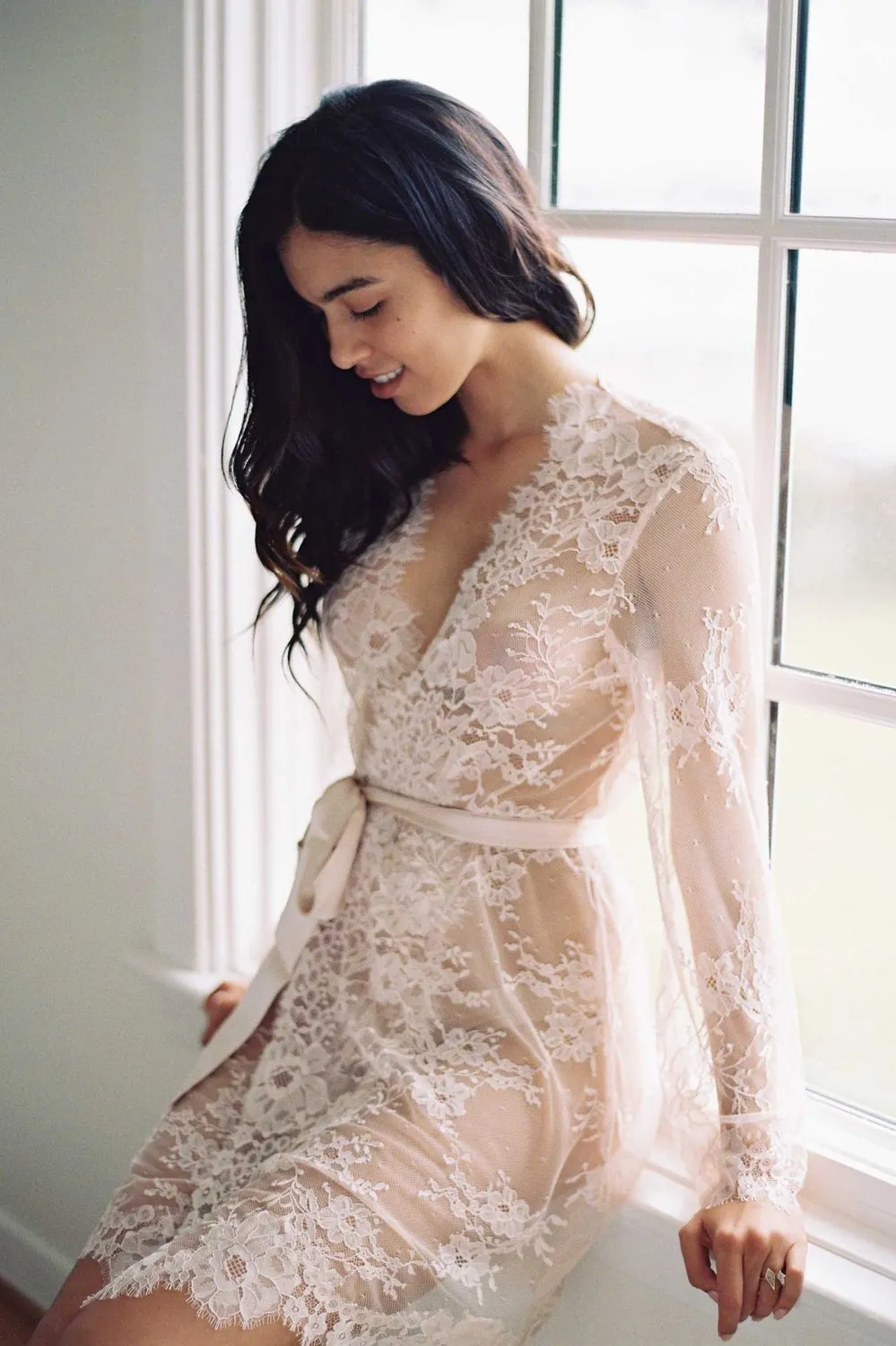 Camellia bridal lace robe in Ivory