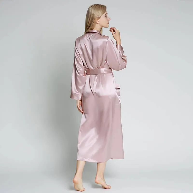 Classic Contrast Piping Silk Robe For Women 22 Momme Silk Bathrobe Silk Nightwear