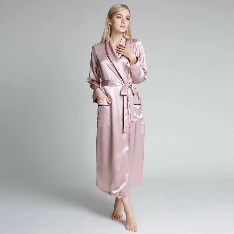 Classic Contrast Piping Silk Robe For Women 22 Momme Silk Bathrobe Silk Nightwear