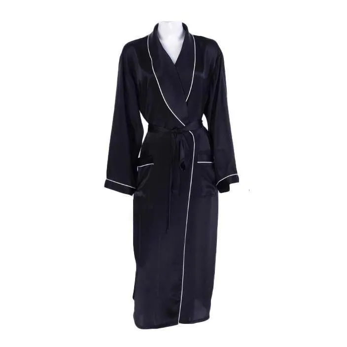 Classic Contrast Piping Silk Robe For Women 22 Momme Silk Bathrobe Silk Nightwear