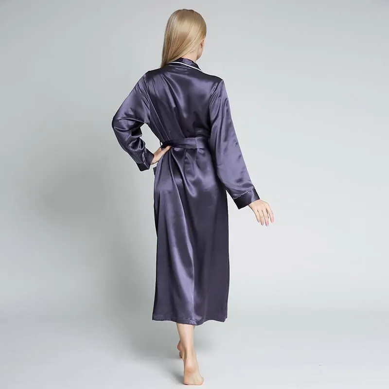 Classic Contrast Piping Silk Robe For Women 22 Momme Silk Bathrobe Silk Nightwear