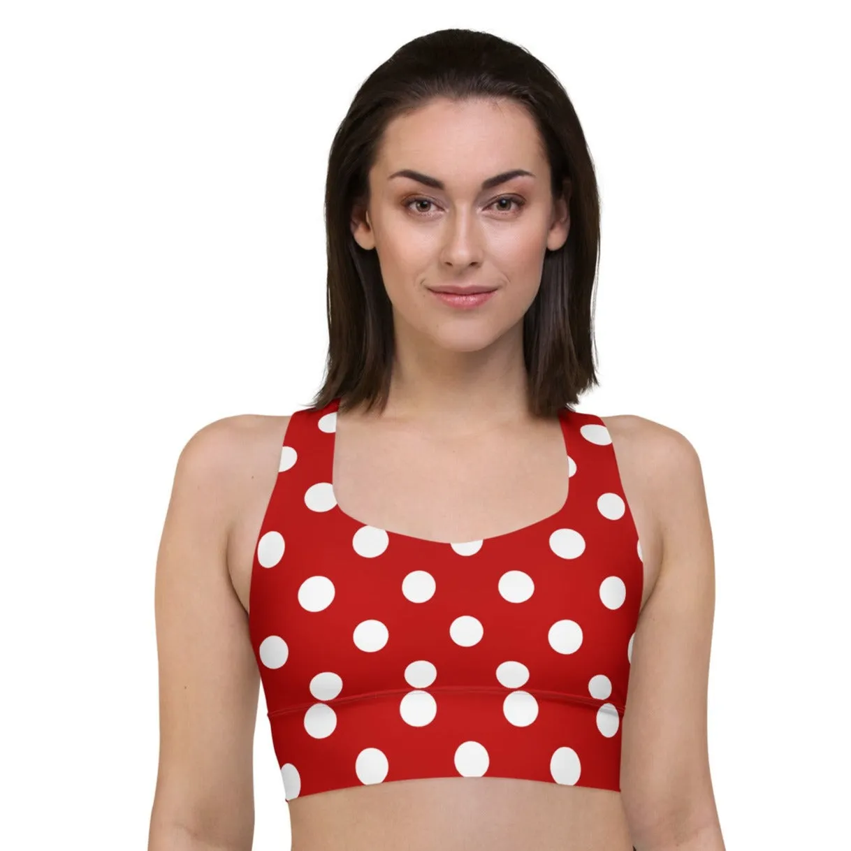 Classic Red and White Polka Dots Sports Bra Racerback Bra, lioness-love