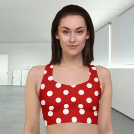 Classic Red and White Polka Dots Sports Bra Racerback Bra, lioness-love