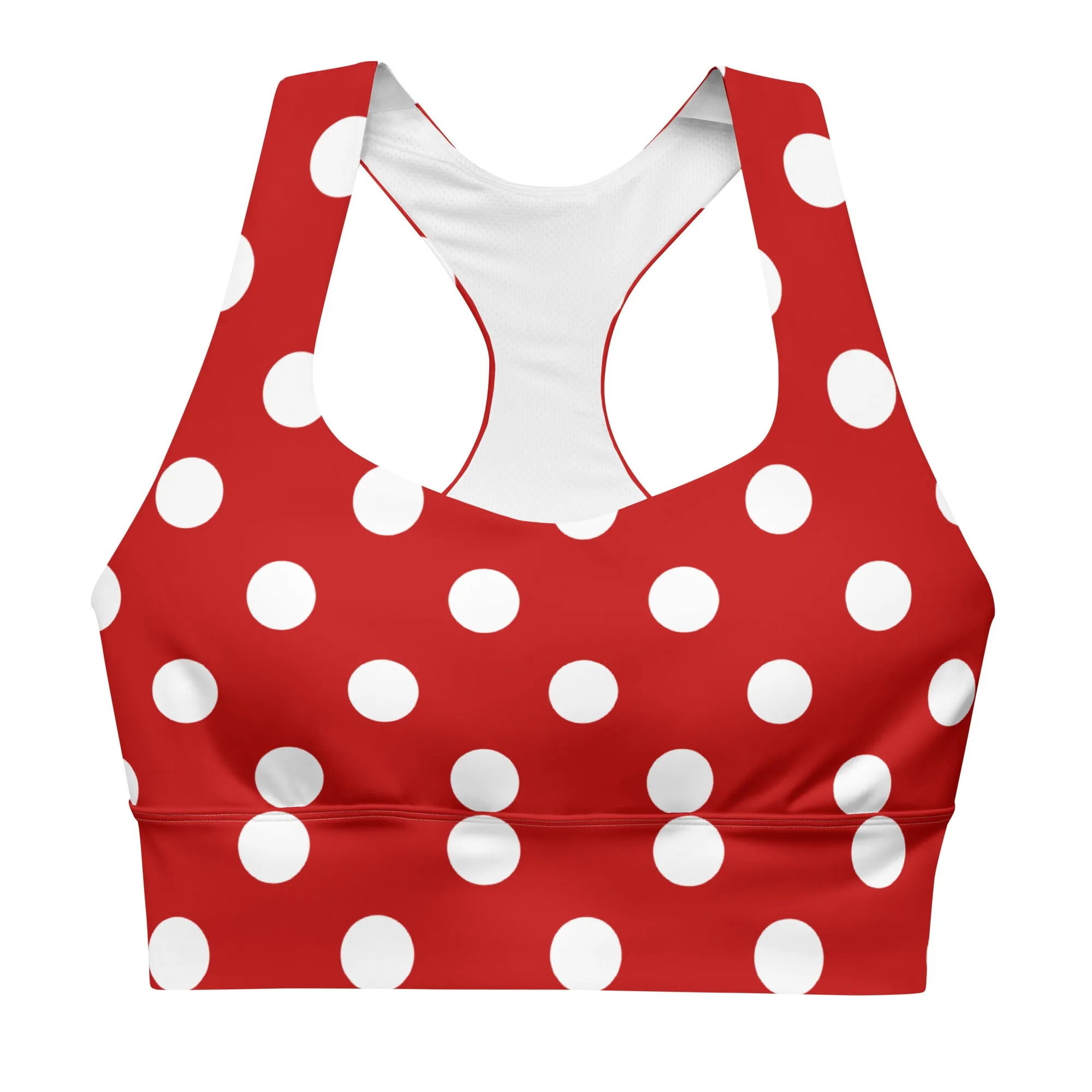 Classic Red and White Polka Dots Sports Bra Racerback Bra, lioness-love