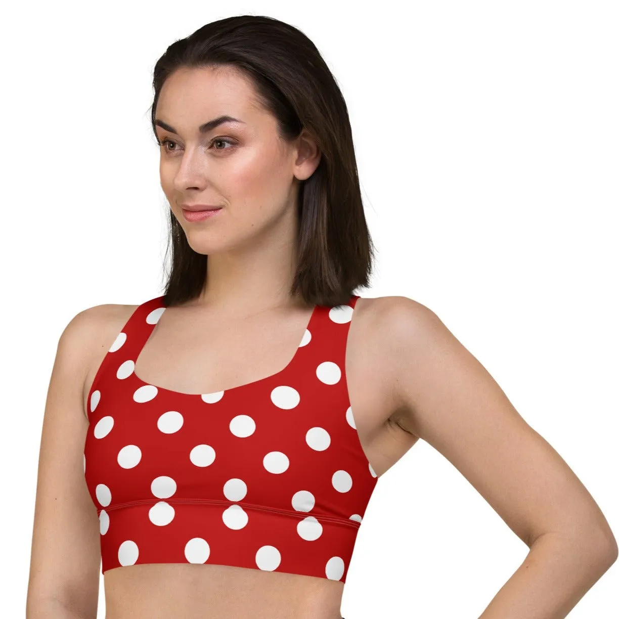 Classic Red and White Polka Dots Sports Bra Racerback Bra, lioness-love