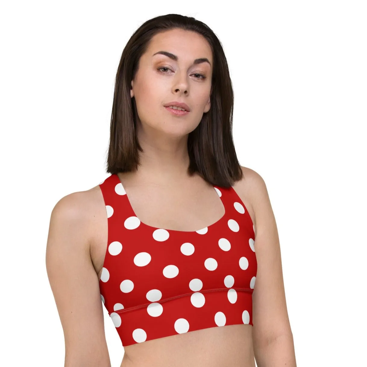 Classic Red and White Polka Dots Sports Bra Racerback Bra, lioness-love