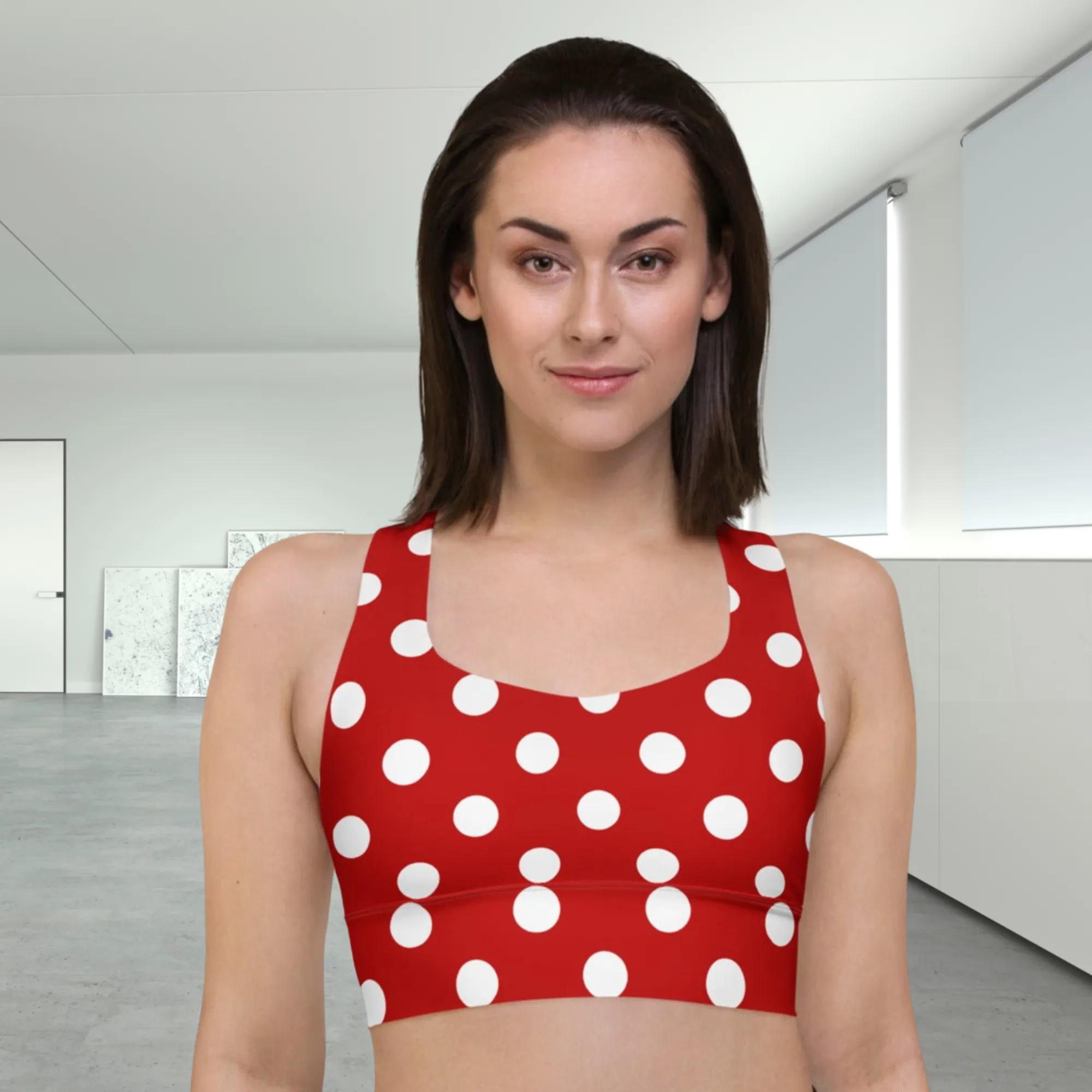 Classic Red and White Polka Dots Sports Bra Racerback Bra, lioness-love