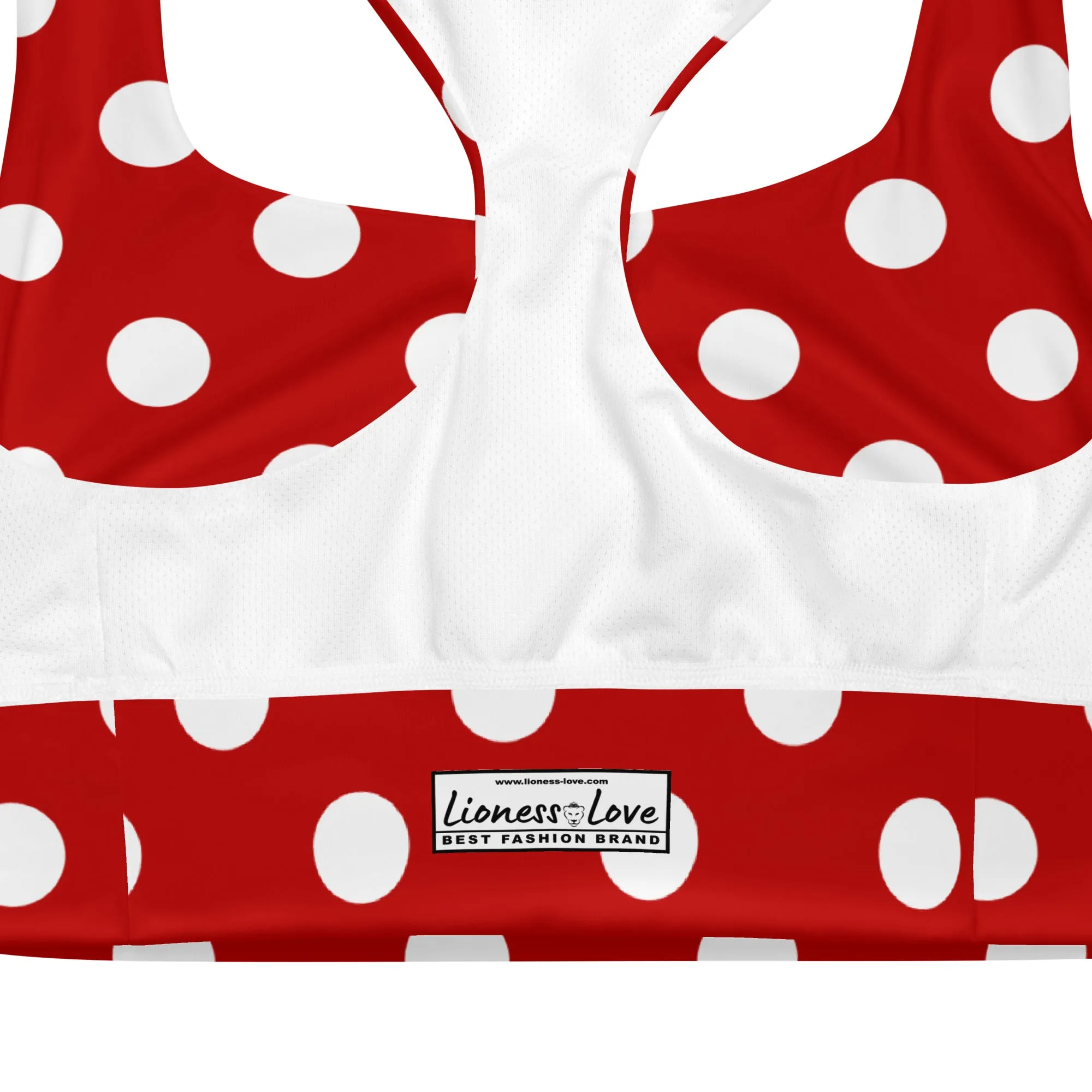 Classic Red and White Polka Dots Sports Bra Racerback Bra, lioness-love