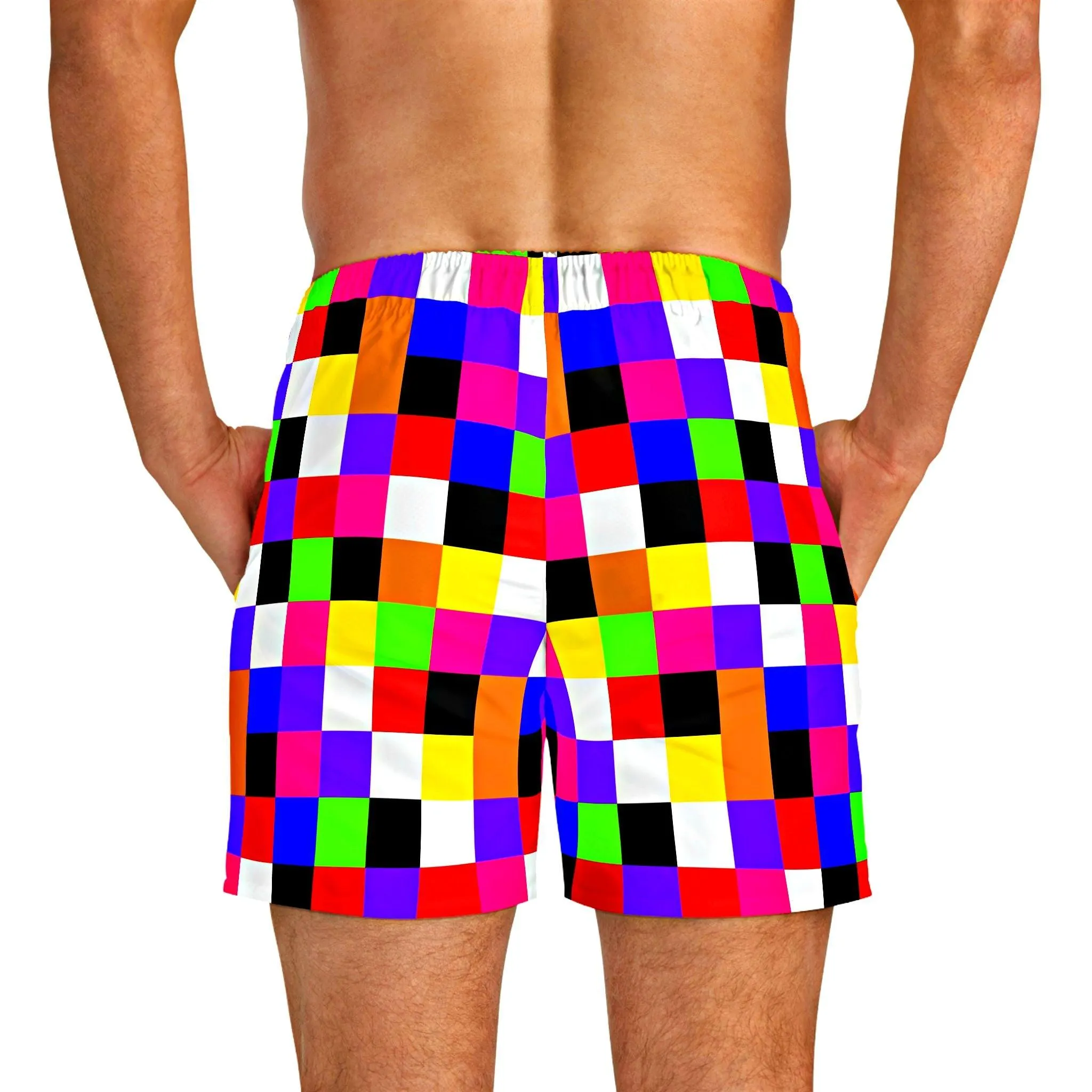 Colorful Checkerboard Pattern Swim Trunks For Men