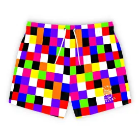 Colorful Checkerboard Pattern Swim Trunks For Men