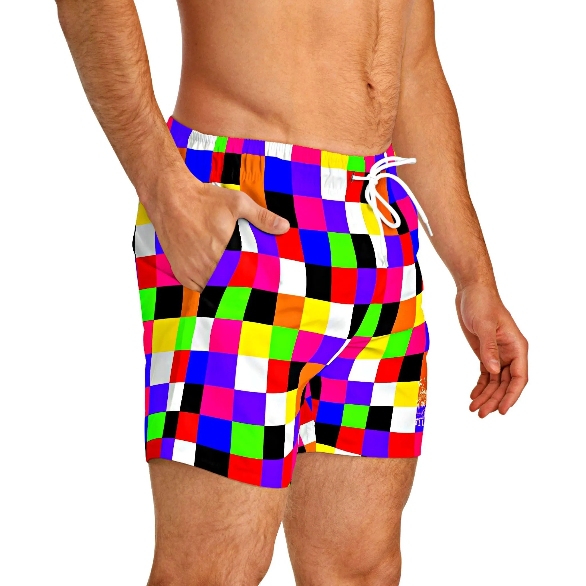Colorful Checkerboard Pattern Swim Trunks For Men