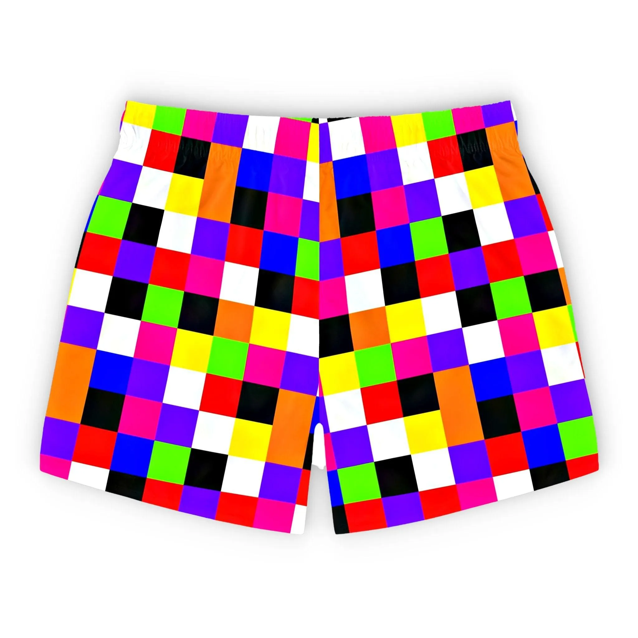 Colorful Checkerboard Pattern Swim Trunks For Men