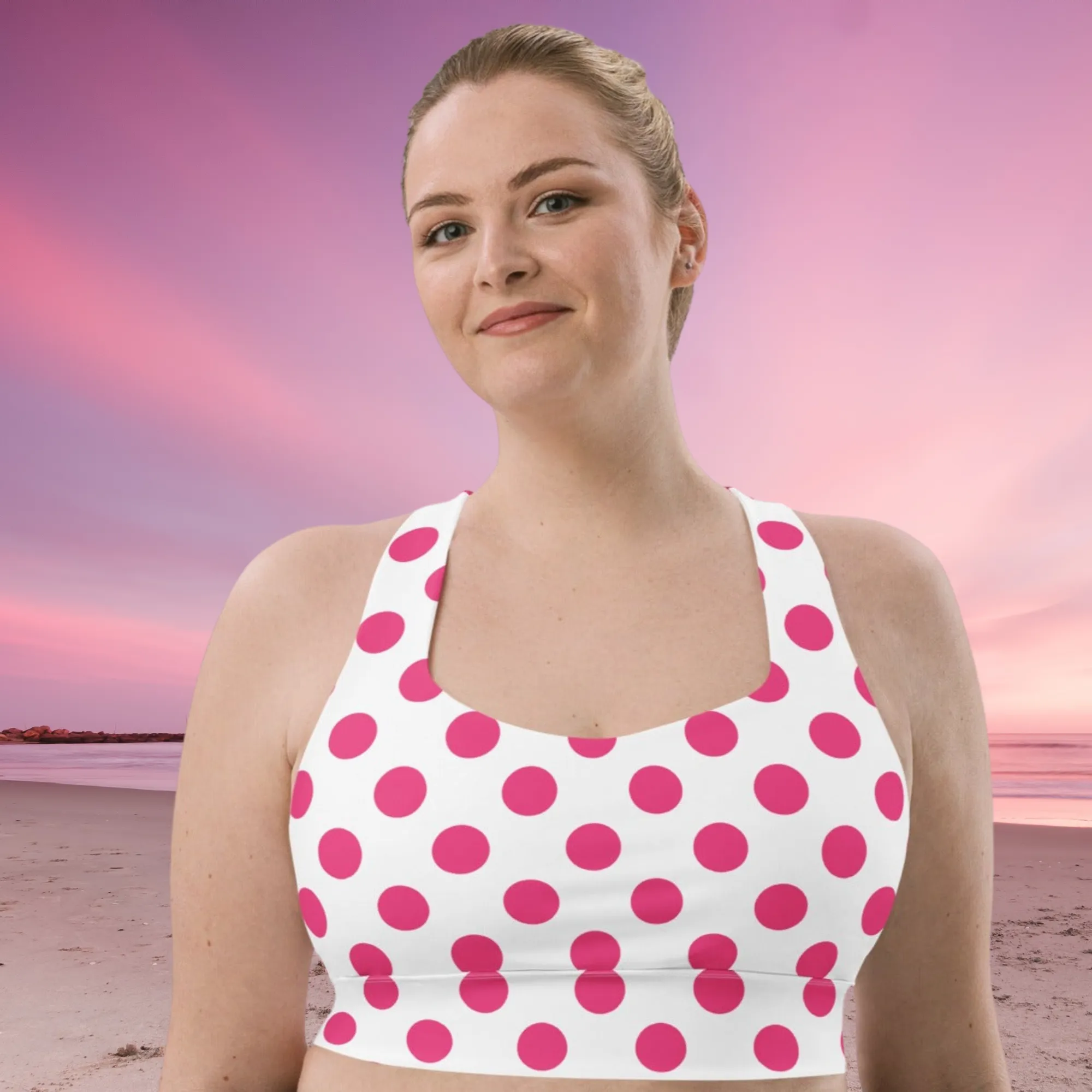 Cute Pink Polka Dots Sports Bra, lioness-love