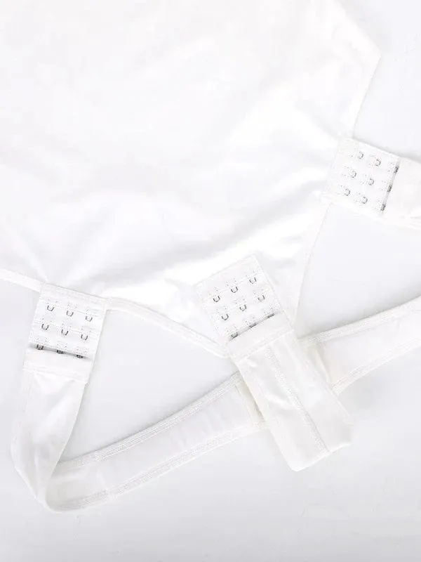 Deep V Neck Long Sleeve Shapewear Thong Bodysuit