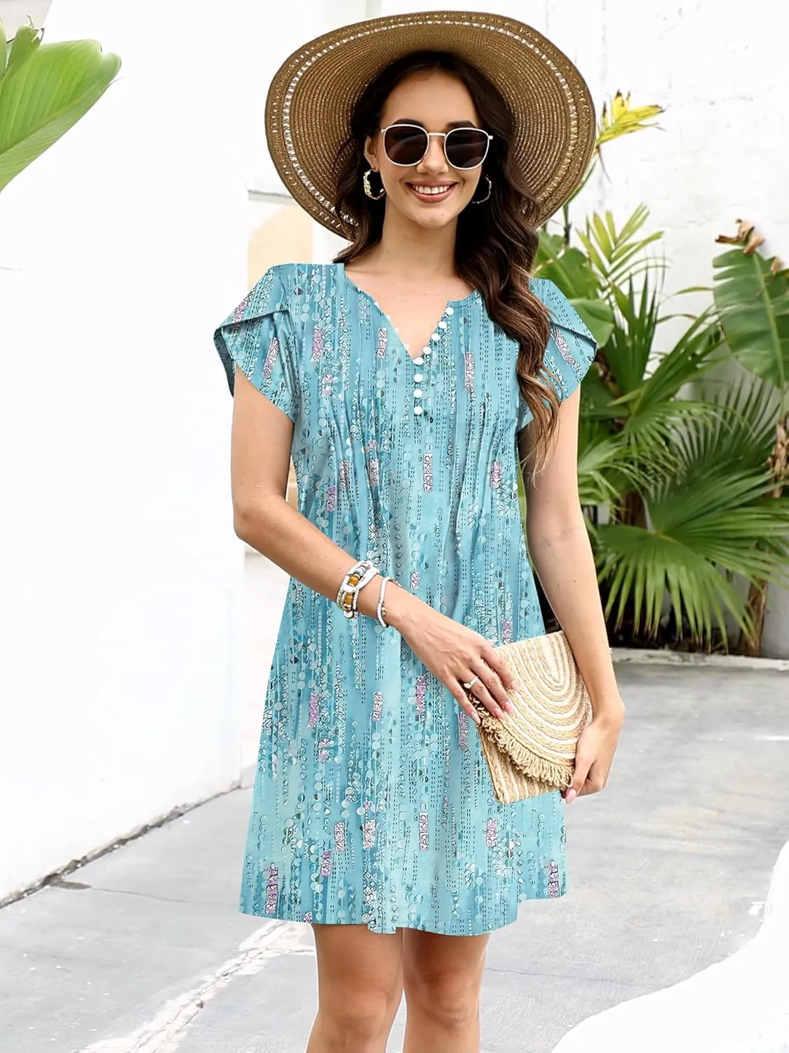 ETCYY Women's Casual Dress Short Sleeve Sundresses Vacation Summer Dresses 2025 Beach Spring A-Line Tshirt Dress with Pockets