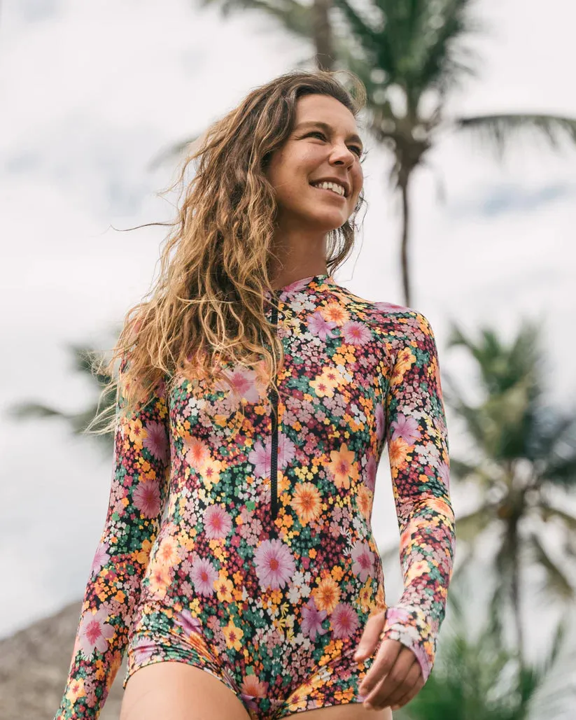 Floral Print One Piece Swimsuit Long Sleeve UPF50  Rash Guard