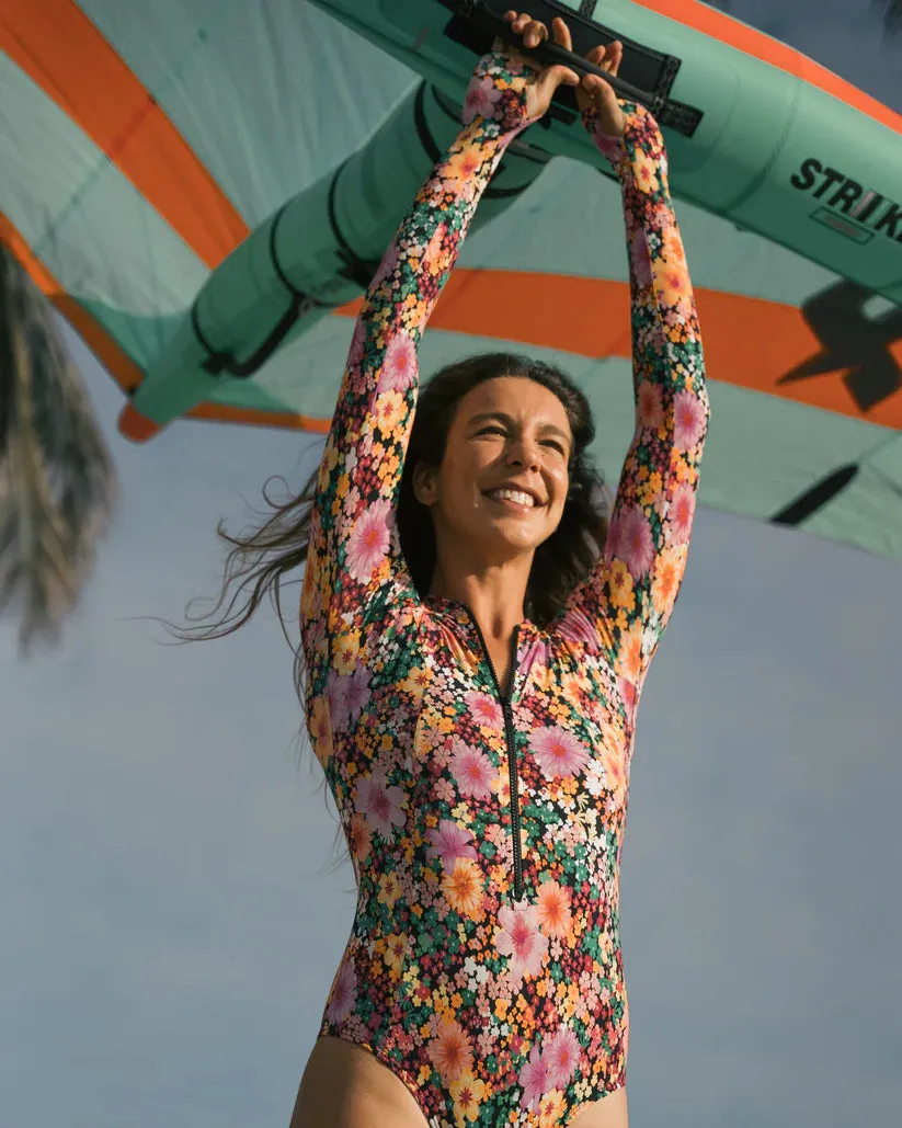 Floral Print One Piece Swimsuit Long Sleeve UPF50  Rash Guard