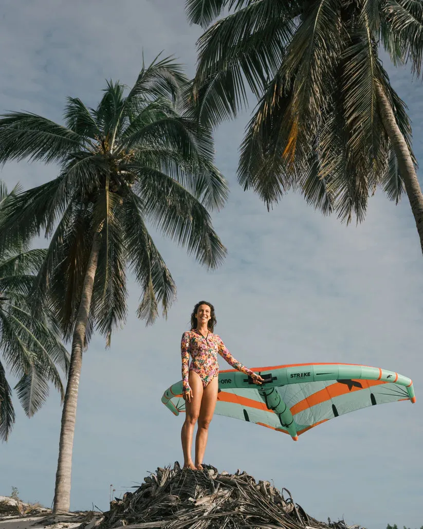 Floral Print One Piece Swimsuit Long Sleeve UPF50  Rash Guard