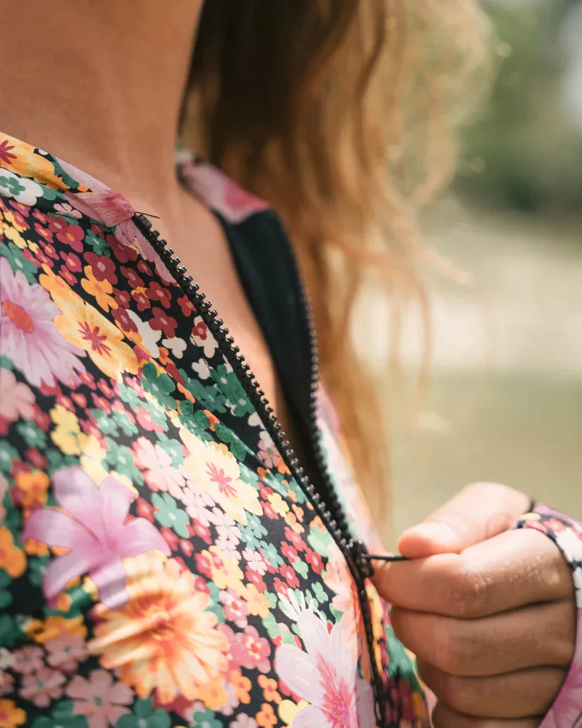 Floral Print One Piece Swimsuit Long Sleeve UPF50  Rash Guard