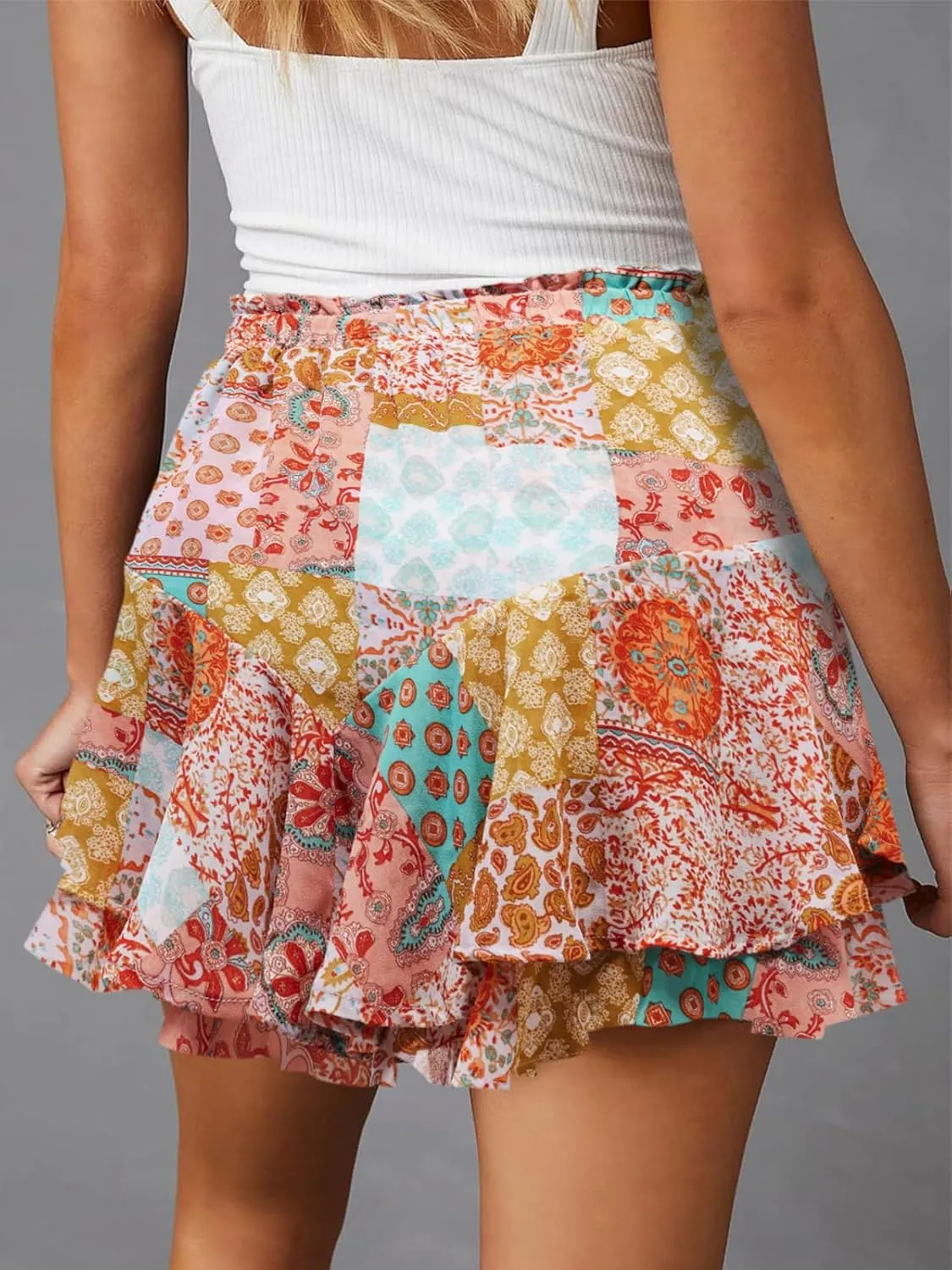 Flowy Shorts for Women Casual Cute Floral Skorts Chiffon Ruffle Tennis Mini Skirts Butterfly Summer Boho Shorts