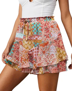 Flowy Shorts for Women Casual Cute Floral Skorts Chiffon Ruffle Tennis Mini Skirts Butterfly Summer Boho Shorts