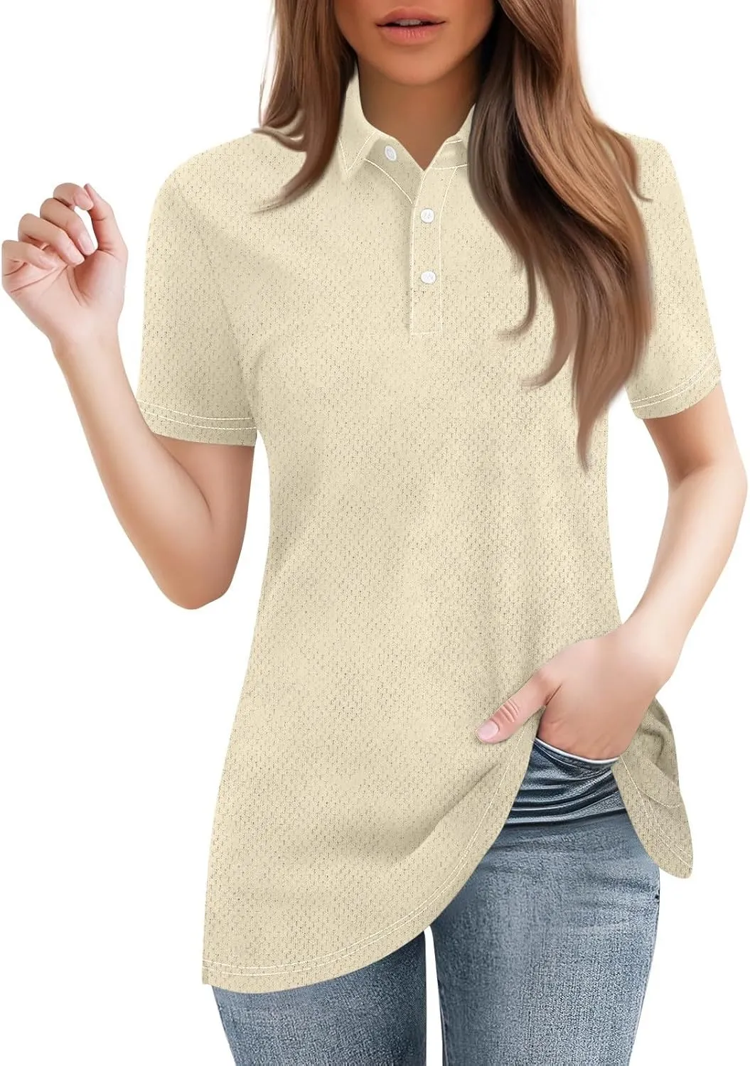 FQZWONG Polo Shirts for Women 2025 Summer Tops Dressy Casual Ladies Button Down Blouses Trendy Short Sleeve Tshirts Clothes