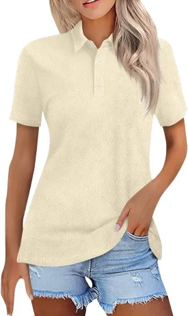 FQZWONG Polo Shirts for Women 2025 Summer Tops Dressy Casual Ladies Button Down Blouses Trendy Short Sleeve Tshirts Clothes