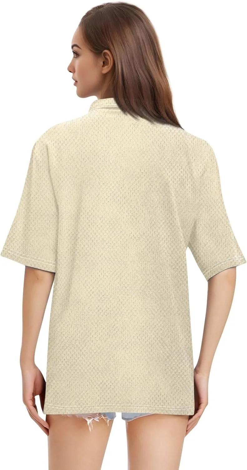 FQZWONG Polo Shirts for Women 2025 Summer Tops Dressy Casual Ladies Button Down Blouses Trendy Short Sleeve Tshirts Clothes