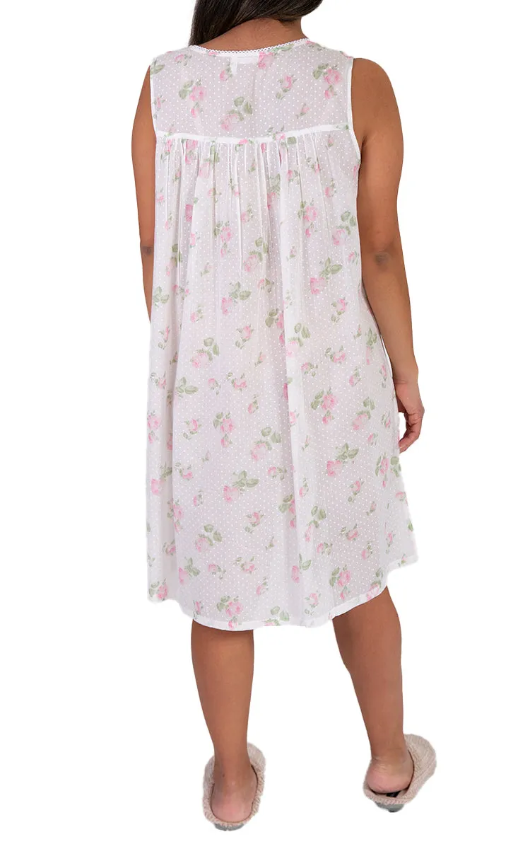 French Country 100% Cotton Nightgown Sleeveless in White and Pink Floral FCW132V
