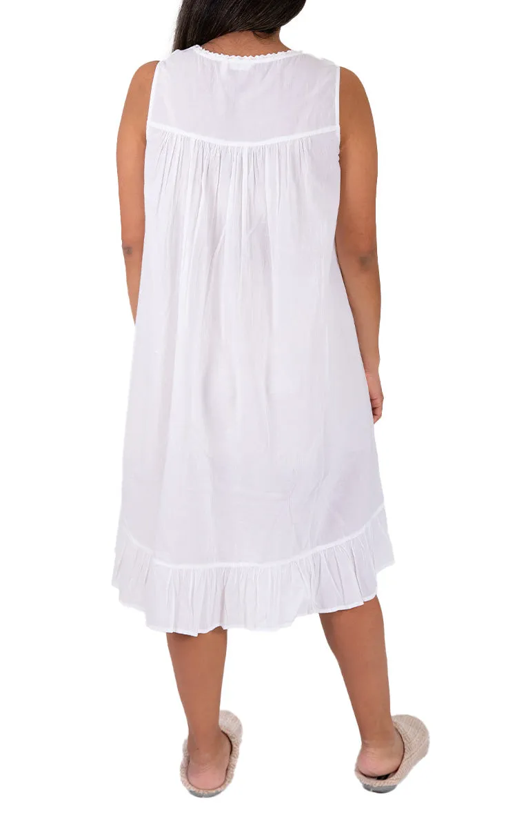 French Country 100% Cotton Nightgown Sleeveless in White FCW109
