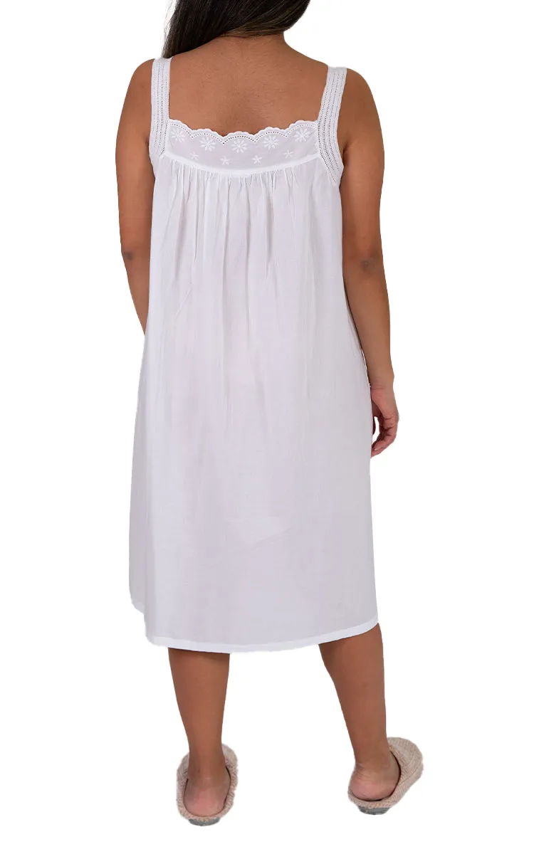 French Country 100% Cotton Nightgown Sleeveless in White FCW172