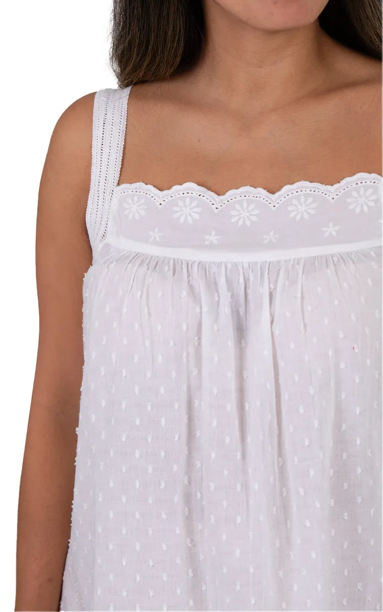 French Country 100% Cotton Nightgown Sleeveless in White FCW172