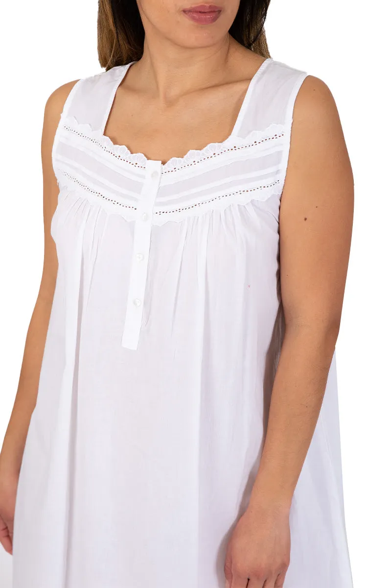 French Country 100% Cotton Nightgown Sleeveless in White FCY176 SALE