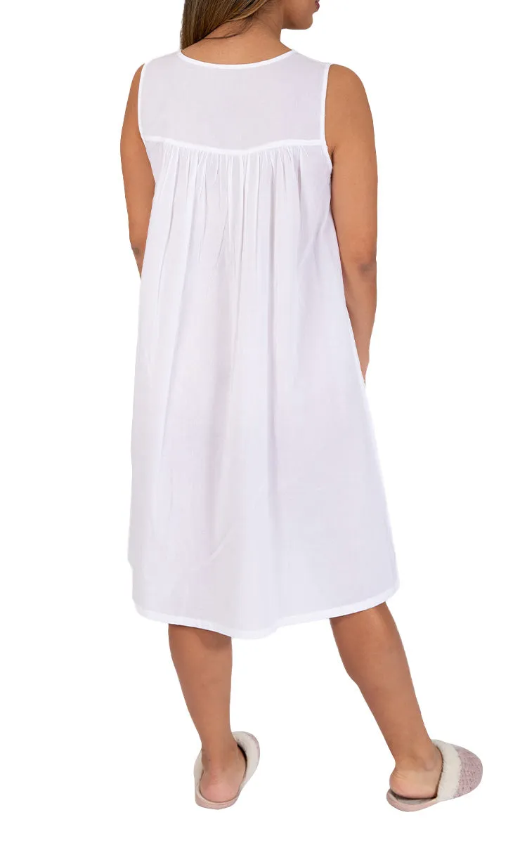 French Country 100% Cotton Nightgown Sleeveless in White FCY176 SALE