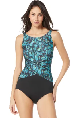 Gabar Abstract Bloom High Neck Swimsuit, Black Multi, G3M215