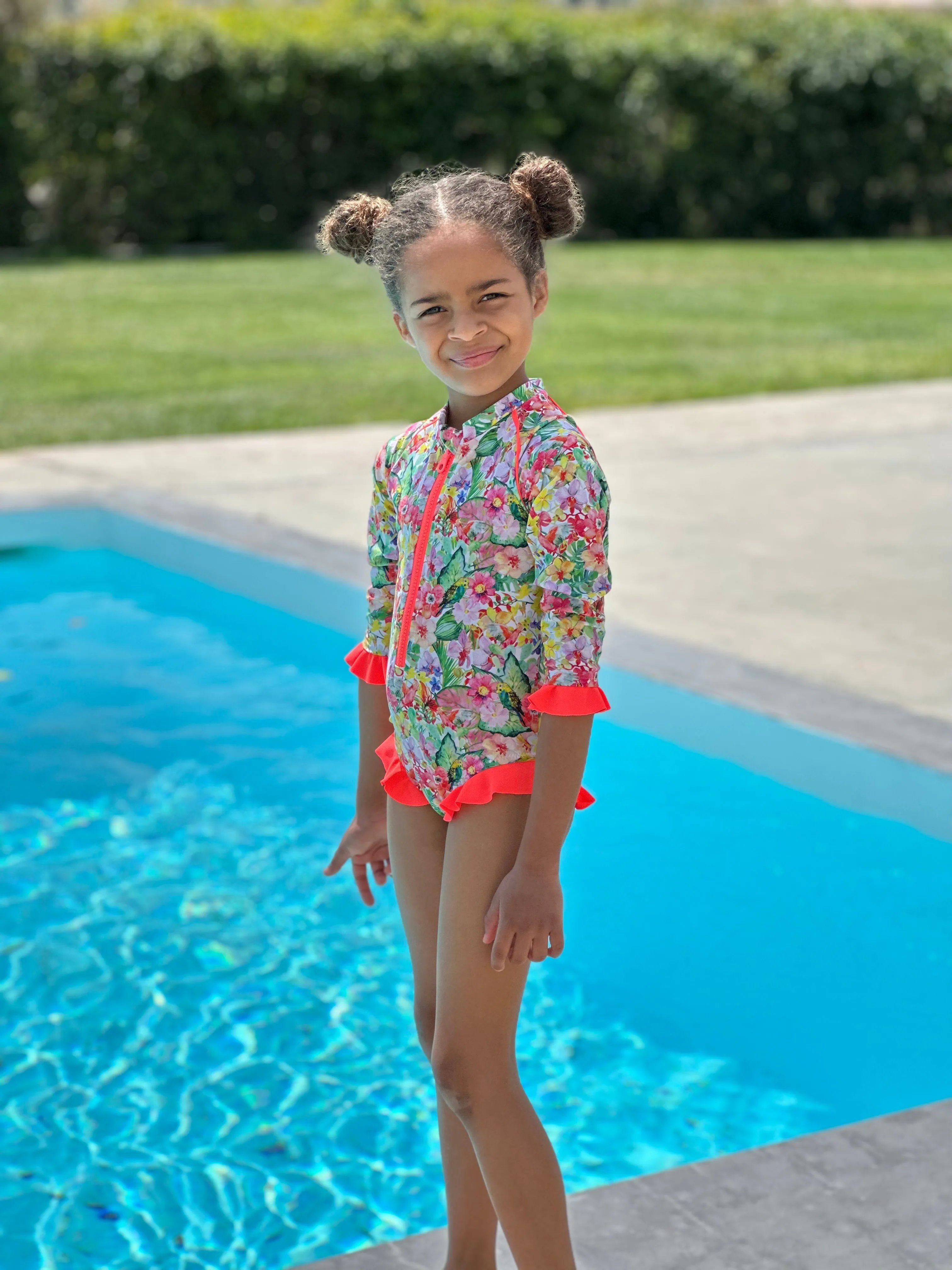 GIRL'S ONE PIECE LONG SLEEVE RUFFLES GARDEN
