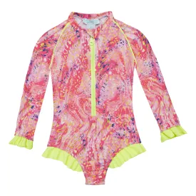 GIRL'S ONE PIECE LONG SLEEVE RUFFLES SPLASH