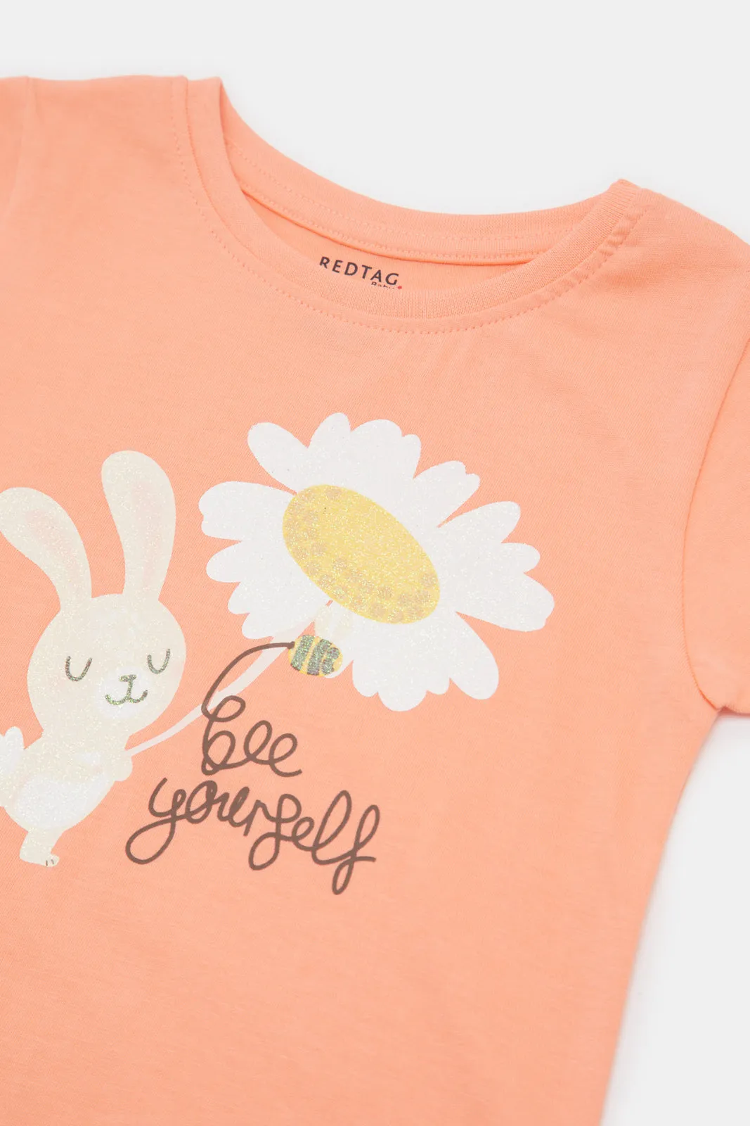 Infant Girls Peach Bunny Print Pyjama Set (2 Piece)