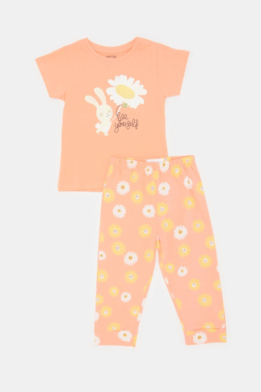 Infant Girls Peach Bunny Print Pyjama Set (2 Piece)