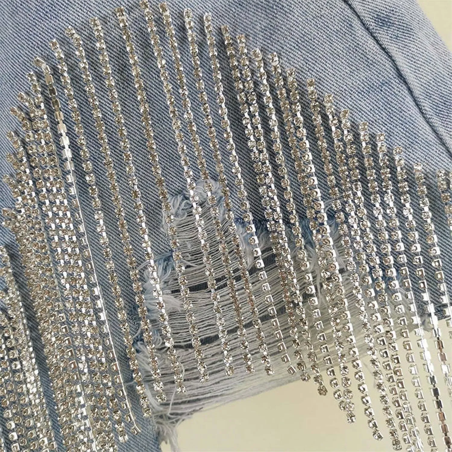 Jean Shorts Womens High Waisted Ripped Soft Rhinestone Pearl Beaded Fringe Comfy Tassel Denim Short Raw Hem Frayed Shorts
